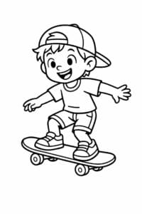 tegning af dreng der kører skateboard – playful cartoon