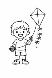 tegning af dreng der holder en drage – kids illustration