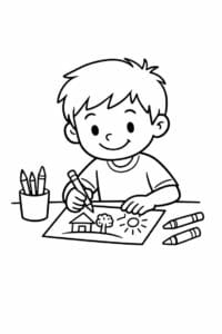 tegning af dreng der tegner – doodle style