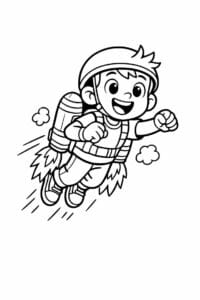 tegning af dreng der flyver med jetpack – fun cartoon