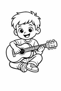tegning af dreng der spiller guitar – cartoon