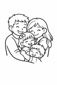 tegning af familie der krammer – soft illustration