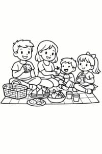 tegning af familie på picnic – kids cartoon