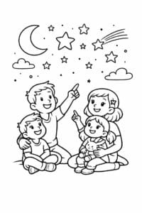 tegning af familie der ser stjerner – dreamy cartoon