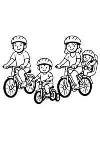 tegning af familie der cykler sammen – simple illustration