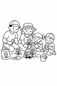 tegning af familie der planter blomster – soft pastel