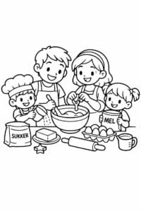 tegning af familie der bager kage – cute cartoon