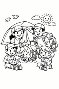 tegning af familie der camper – adventure cartoon
