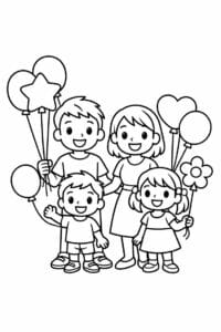 tegning af familie der holder balloner – colorful cartoon