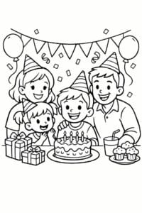 tegning af familie der fejrer fødselsdag – festive cartoon