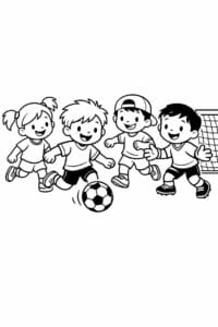 tegning af venner der spiller fodbold – playful cartoon