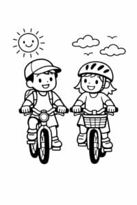 tegning af venner der cykler sammen – simple illustration