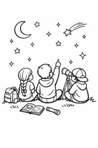 tegning af venner der ser stjerner – dreamy illustration