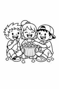tegning af venner der spiser popcorn – fun cartoon