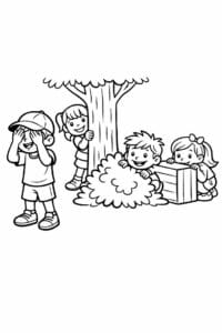 tegning af venner der leger gemmeleg – playful cartoon