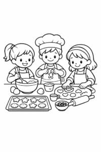 tegning af venner der bager cookies – cute illustration