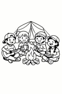 tegning af venner der camper sammen – adventure cartoon