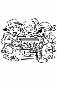 tegning af venner der opdager en skat – adventure illustration