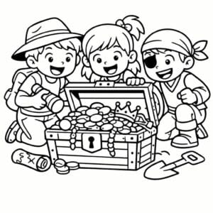 tegning af venner der opdager en skat - adventure illustration