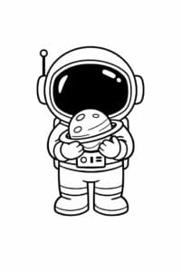 tegning af astronaut der holder en planet – cute illustration