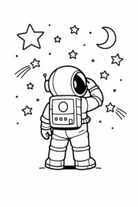 tegning af astronaut der ser på stjerner – dreamy illustration