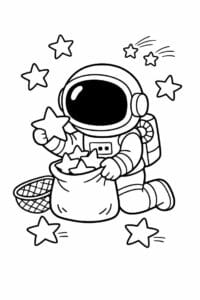 tegning af astronaut der samler stjerner – whimsical illustration