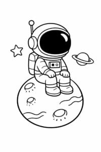 tegning af astronaut der sidder på en planet – soft pastel