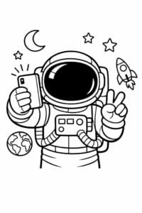 tegning af astronaut der tager selfie i rummet – modern cartoon