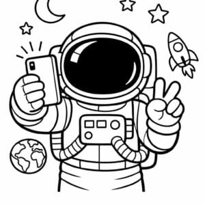 tegning af astronaut der tager selfie i rummet - modern cartoon