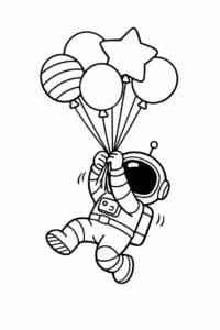 tegning af astronaut der flyver med balloner – playful illustration