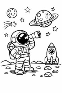 tegning af astronaut der opdager en ny planet – adventure cartoon