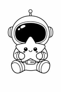 tegning af astronaut der holder en stjerne – kawaii
