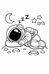tegning af astronaut der sover på månen – dreamy cartoon