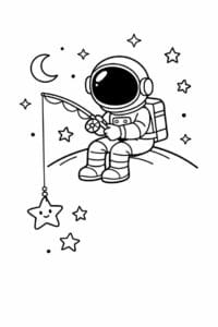 tegning af astronaut der fisker efter stjerner – fun illustration