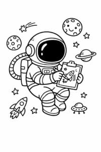 tegning af astronaut der tegner i rummet – doodle style