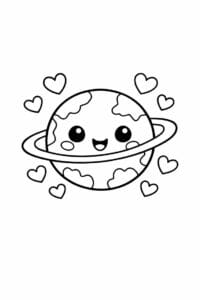 tegning af planet med hjerter omkring – cute kawaii