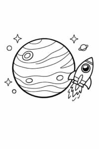 tegning af planet med raket ved siden af – space cartoon