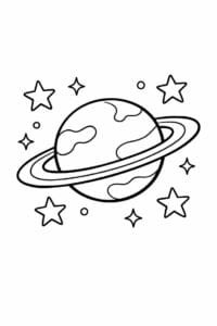 tegning af planet med ringe og stjerner – kids illustration