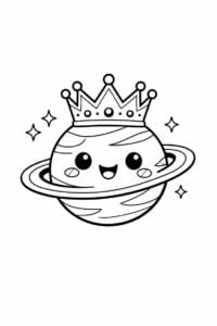 tegning af planet med krone – cute cartoon