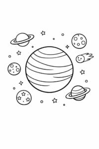 tegning af planet med små planeter omkring – space illustration