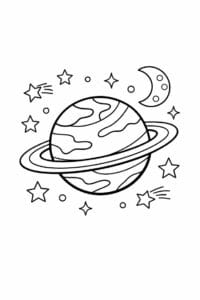 tegning af planet med stjerner og måne – space cartoon