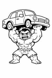 tegning af Hulk der løfter en bil – superhero cartoon