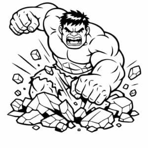 tegning af Hulk der knuser sten - comic art