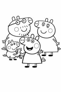 tegning af Gurli Gris med familie – kids illustration