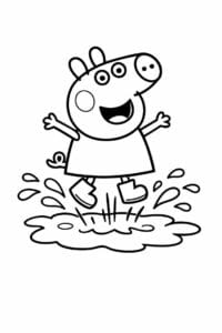 tegning af Gurli Gris der hopper i mudder – cartoon