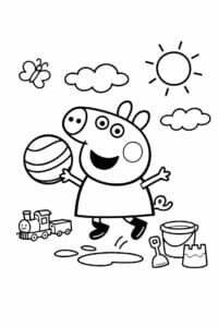 tegning af Gurli Gris der leger – simple cartoon