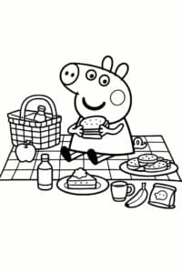 tegning af Gurli Gris på picnic – kids cartoon