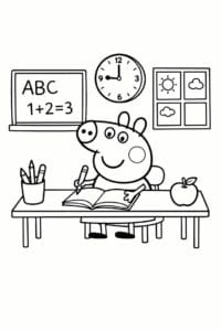 tegning af Gurli Gris i skole – cartoon
