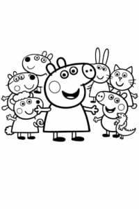 tegning af Gurli Gris med venner – playful cartoon