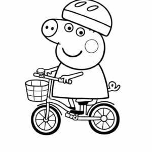 tegning af Gurli Gris på cykel - kids illustration